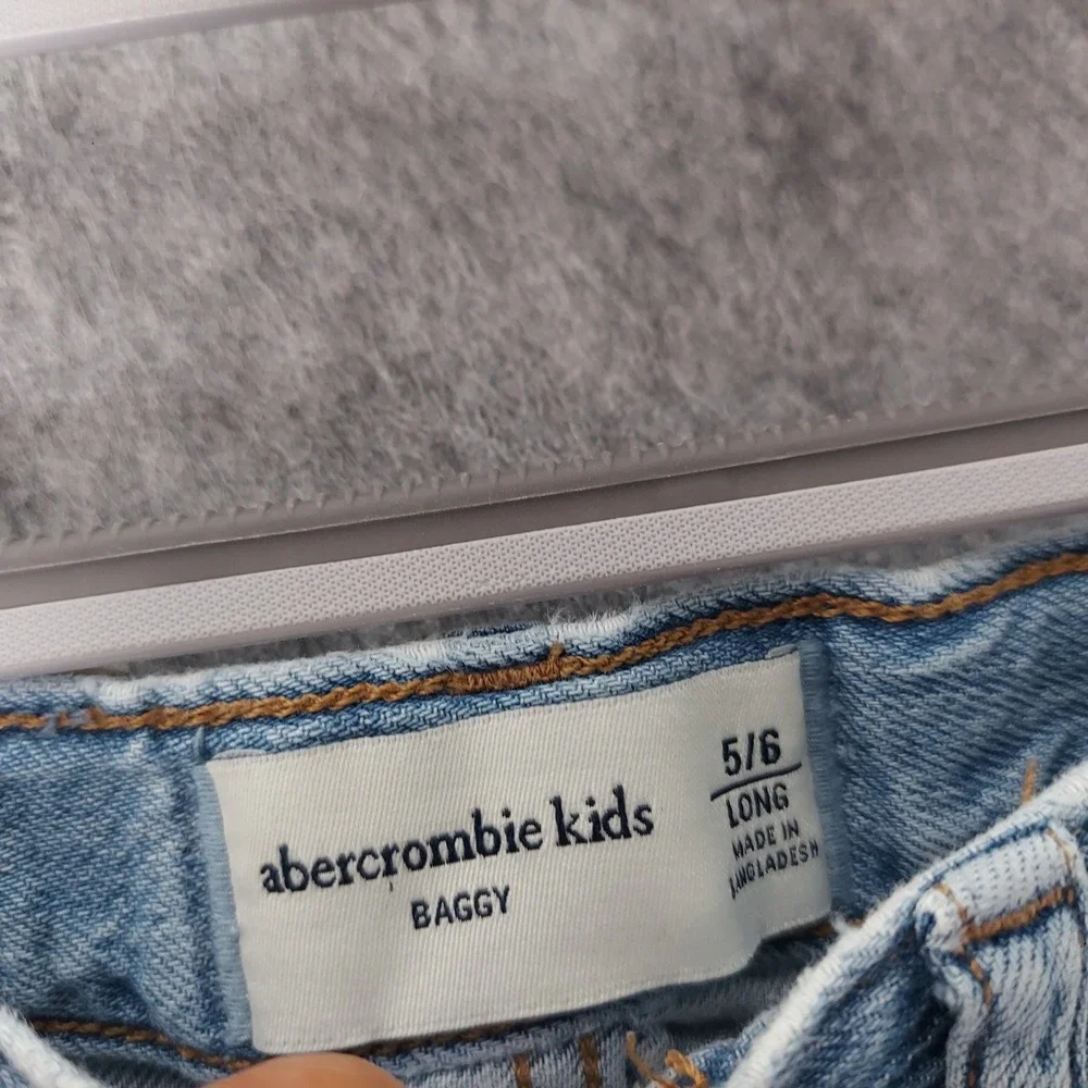 Abercrombie Kids Girls Baggy Jeans 5/6 Long Blue Streetwear Adjustable Waist